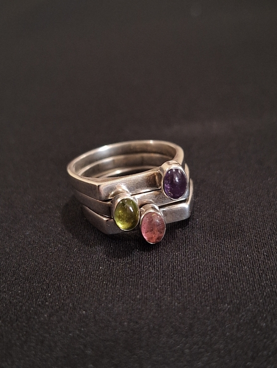 Vintage Jewelry - 3 Vintage Sterling Multi-Gemstone Stack Ring (Size 8.75)